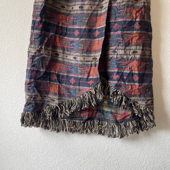 Vintage 80s Southwestern Aztec Fringe Midi Skirt Size Small - Picture 5 of 8